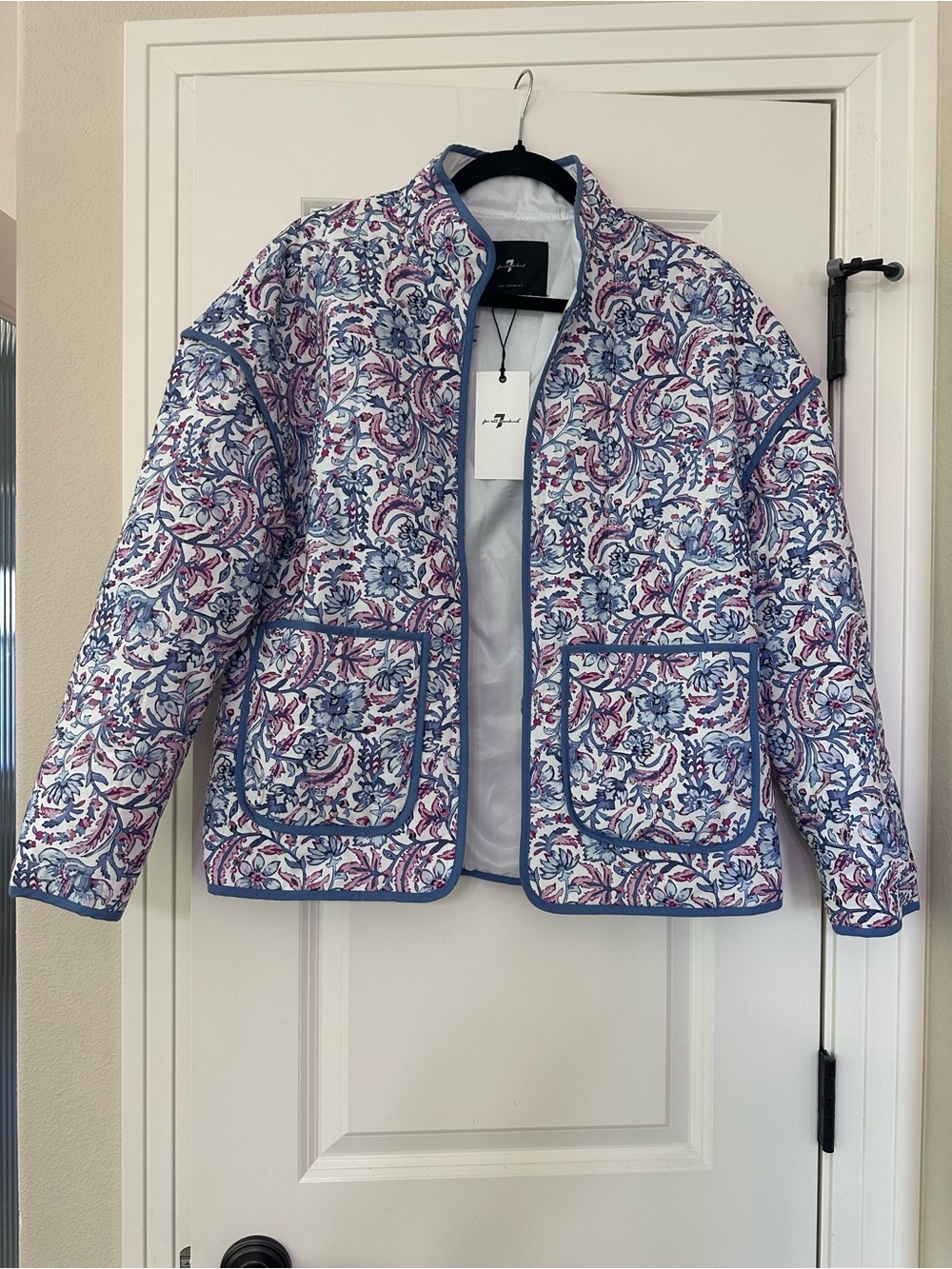 7 For All Mankind Quilted Floral Jacket in Blue & Pink